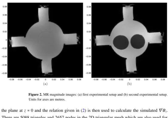 Figure 2. MR magnitude images: (a) first experimental setup and (b) second experimental setup
