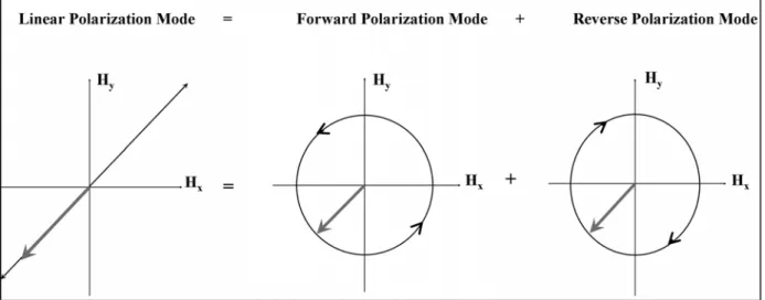 Figure 2.2:  The ICRF coil and linear polarization. The MR signal induces current on an ICRF coil and  this creates a linearly polarized signal