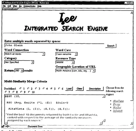 Figure 2. The  ISEE  query  interface, with  which  users con formulate  a  query to gather information  from  multiple sources