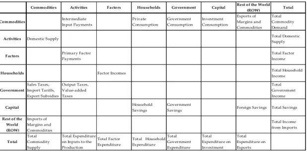 Table 4.3: Structure of the social accounting matrix 