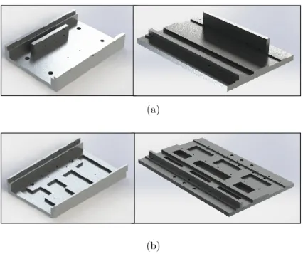 Figure 3.9: Moving Sliders and Stationary Bottom Bases of (a) Previous and (b) New Single Axis Slider Designs