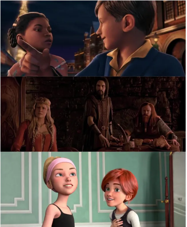 Figure 9. The Uncanny Valley. From top to bottom, Polar Express (2004), Beowulf  (2007), Ballerina (2016)