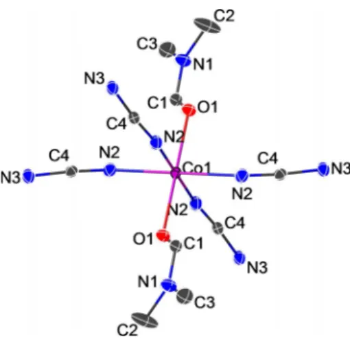 Figure 2. 1D chain structure of [Codca2]. Color code: Co= purple; O =red; C =gray; N=blue