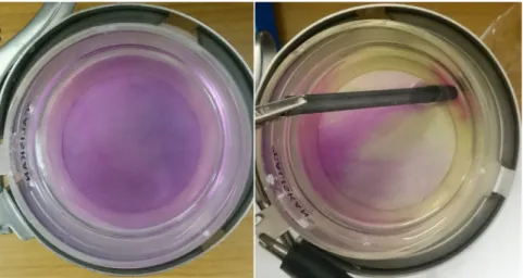 Fig. 4 serves as a proof of concept where a metal sample (cleaned by mechanical abrasion grit size P120) is exposed to the procedure in the presence of phenolphthalein in brine adjusted to pH = 9 with NaOH (see S1 for time lapse animation)