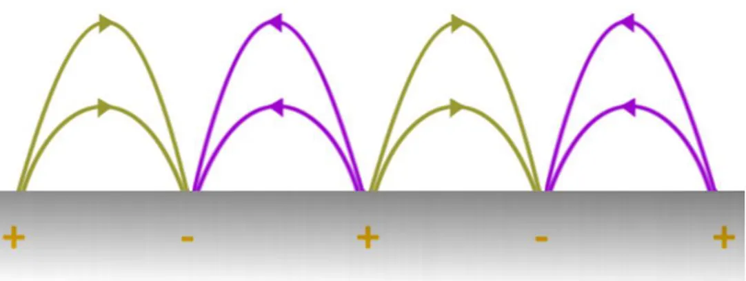 Figure 2.1: Electric field lines of a surface plasmon on a smooth surface. 