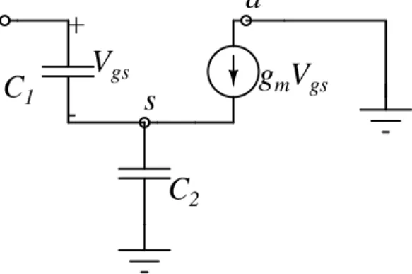 Figure 4.2: Small signal equivalent circuit for Colpitts oscillator