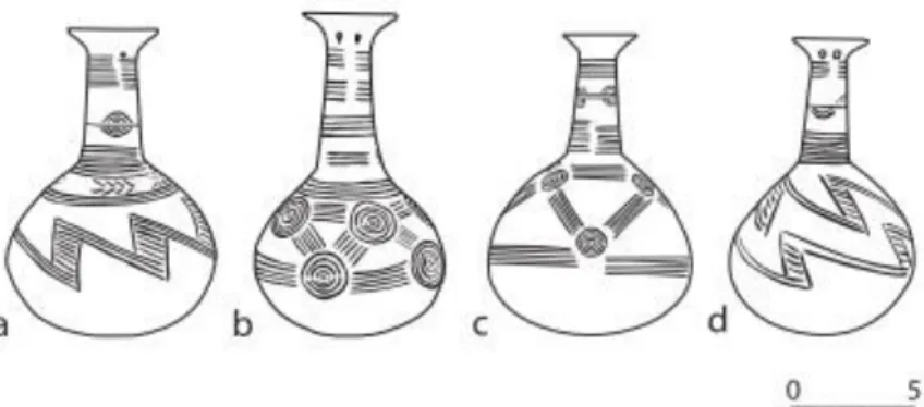 Figure 4:Red Polished III ware from Vounous Tombs (a)72.91, (b)7.5, (c)122.7,  (d)137.9 (modified from Webb, 2014b: 218)