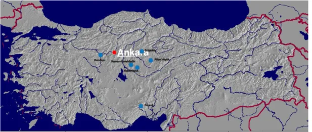 Figure 1. Yassıhöyük and other main sites in Turkey (adapted from ginkgomaps.com) 