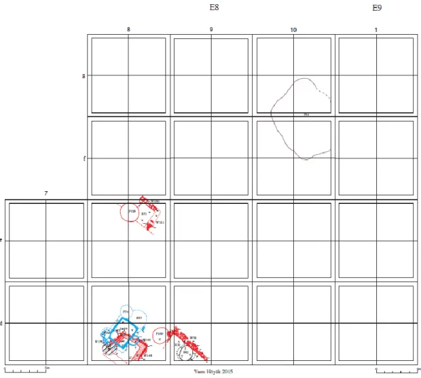 Figure 5. MIA deposits according to the grid plan (adapted from the excavation  digital drawings of Yassıhöyük) 