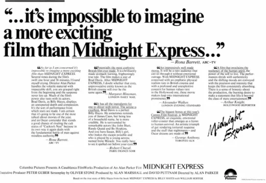 FIGURE 1 Press advertisement for Midnight Express, Variety, 24 May 1978, pp. 10–11.