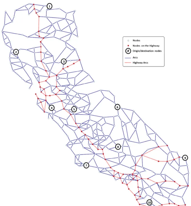 Fig. 9. California network with 339 nodes and 1234 arcs.