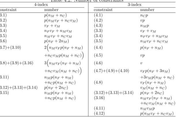 Table 4.2: Number of constraints