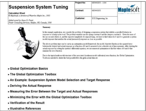 Figure 5 displays one of the related Maple worksheet documents in its concise format: its expandable sections (denoted by black right-pointing triangles) lead to