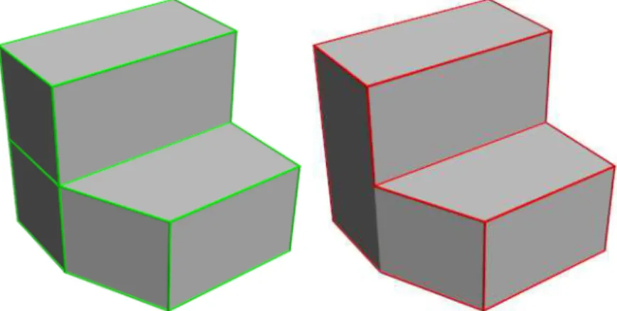 Figure 3.1: Sample 3D model: all edges (left), salient edges (right)