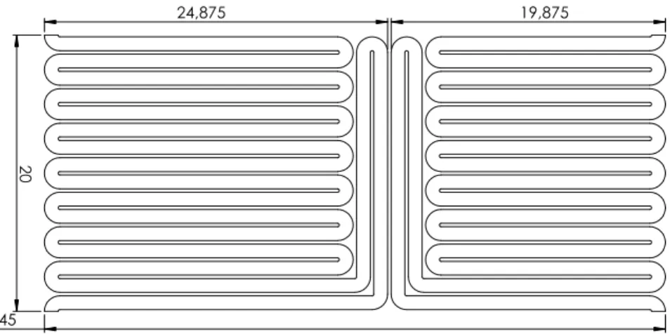 Figure 2.8: The CAD drawing of Cr serpentine heater (unit: mm)