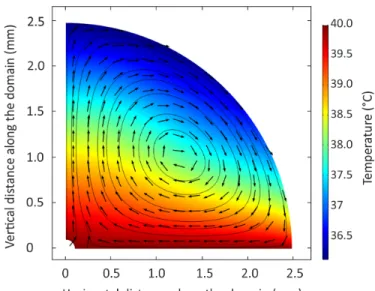 Figure 3 shows the results for T w = 40 ◦ C. The hot liquid entering the domain moves to the apex of the droplet