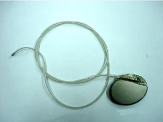 Figure 1. The photography of a typical active implantable medical device. The  device shown in the figure is a pacemaker (Regency SC+ 2402L, Pacesetter,  Switzerland)