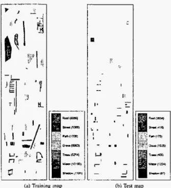 Fig.  6.  Training  and testing  ground truth  maps  for he Indian  Pine  data  set. 