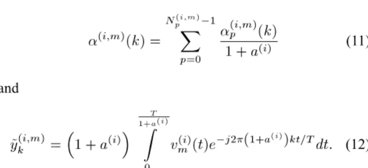 Fig. 3 shows the block diagram of the resulting receiver front–end. It consists of parallel branches, each one  as-sociated with the Doppler scaling factor of a particular user.