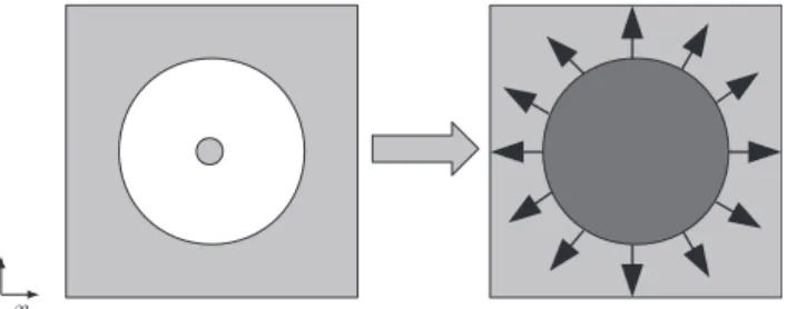 Fig. 8. (a)–(d) damage distribution on a cross-section of HCP with various values of the chemical extent n and (e) material distribution on the cross-section.
