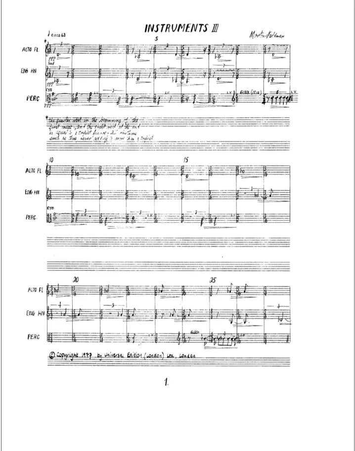 Figure 6: Morton Feldman, Instruments III 1 (for flute, oboe, and percussion, 1977). 