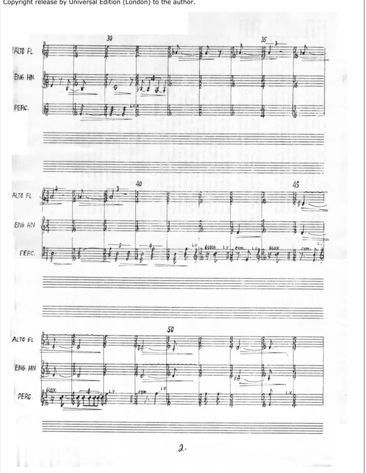 Figure 7: Morton Feldman, Instruments III 2 (for flute, oboe, and percussion, 1977).