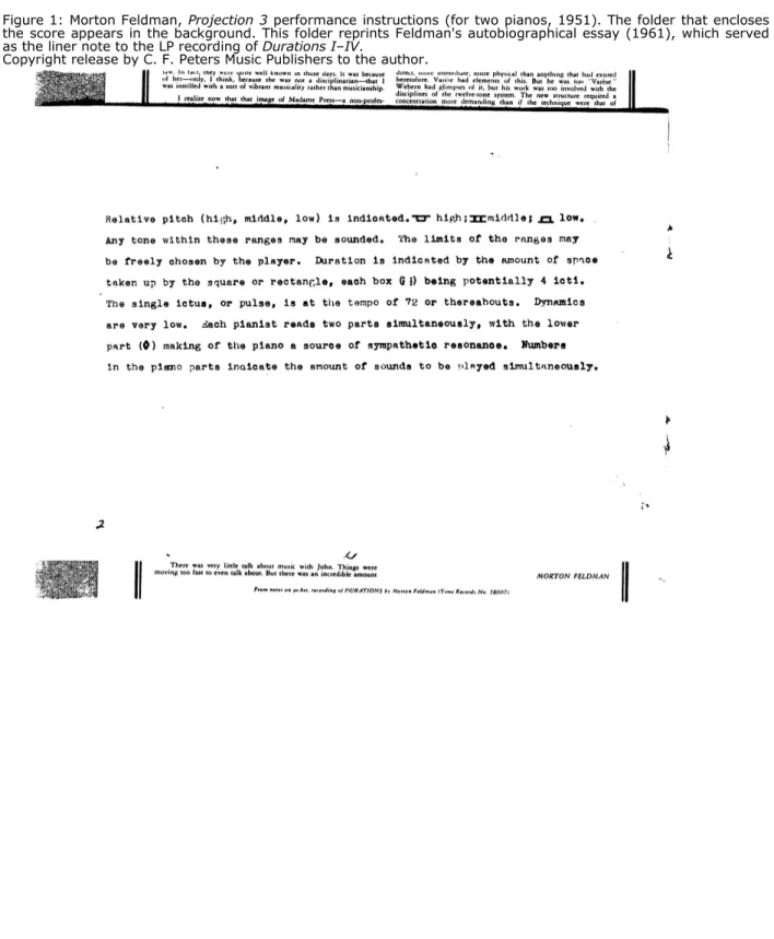 Figure 1: Morton Feldman, Projection 3 performance instructions (for two pianos, 1951)