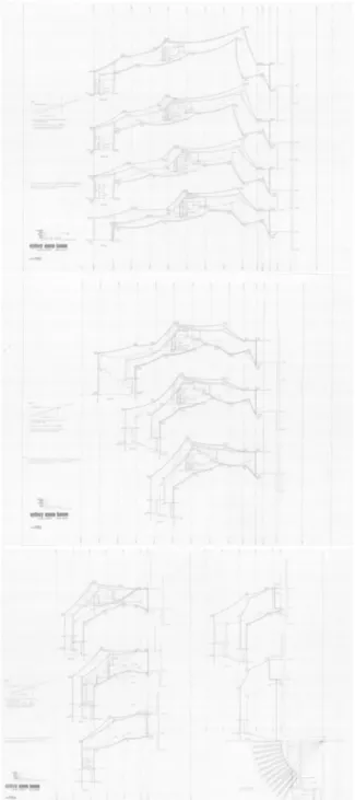 Fig. 16 Utzon's working drawing of the Sydney Opera House showing half layout of the Minor Hall ceiling system which consisted of 11 radial sections all fanning out from a focal point in the stage area – a rotational symmetry in plane