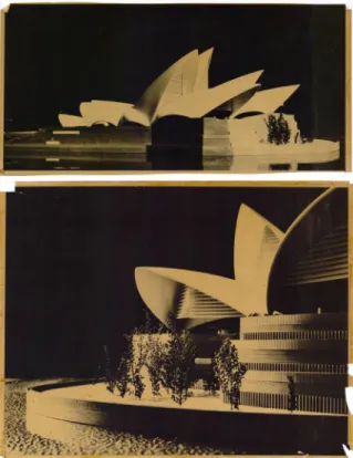 Fig. 10 Detailed Sections from Utzon's preliminary design for the Sydney Opera House showing the animated shape and masculine structure of its roof form, published in the Red Book.