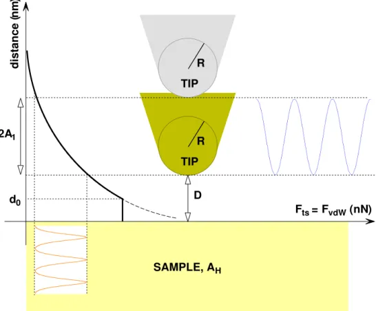 Figure 3.2: van der Waals forces. The tip oscillates above the sample surface.