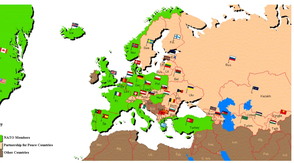 Figure 5: A map of the NATO/PfP Countries as of 13 August 1999. In Dec. 1999 Ireland has joined PfP
