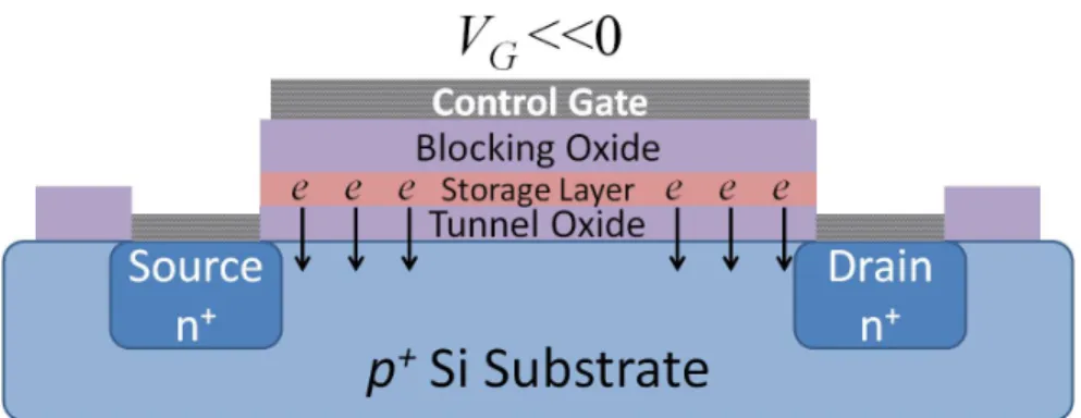 Figure 3.9: Erase operation of the memory device by applying negative gate voltage