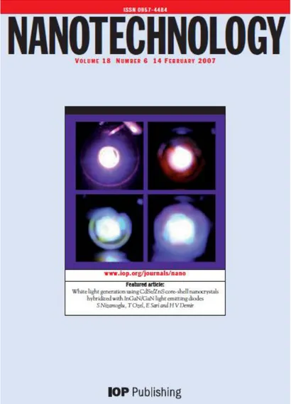 Figure 3.2.1 Our paper is highlighted as a featured article on the front cover of the journal  Nanotechnology by Institute of Physics (vol