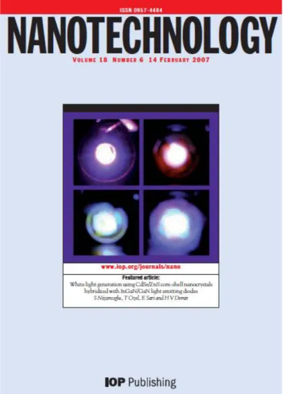 Figure 3.2.1 Our paper is highlighted as a featured article on the front cover of the journal  Nanotechnology by Institute of Physics (vol