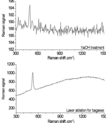 Fig. 5. FTIR spectra of NPs obtained from laser ablation of bagasse and NaOH-treated bagasse ash.
