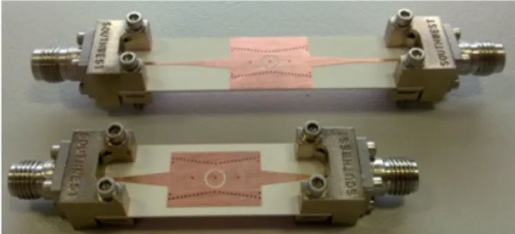 Fig. 7. Fabricated image of the DGS etched filter with a conducting box around it.