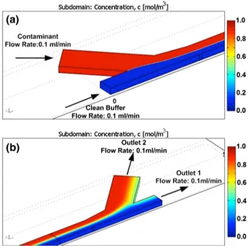 Fig. 7 Concentration field within the particle wash channel (Case 2):