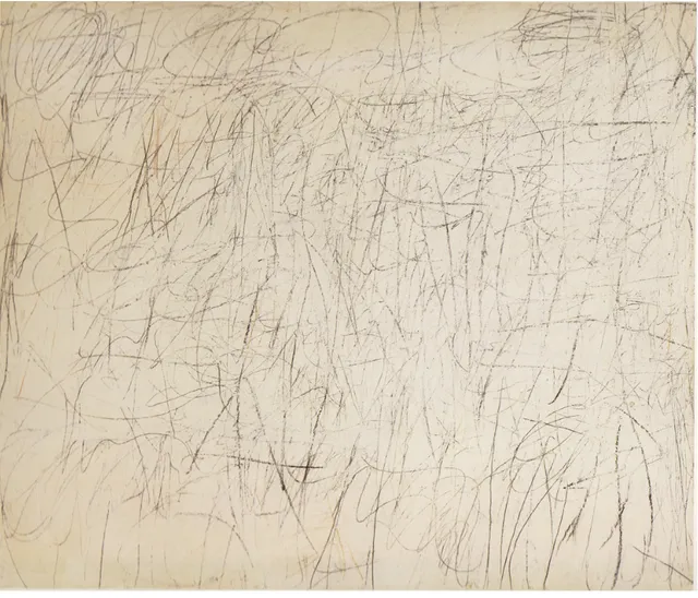 Figure 11. Cy Twombly. The Geeks. 1955. House paint, crayon and graphite on canvas, 180x128cm 