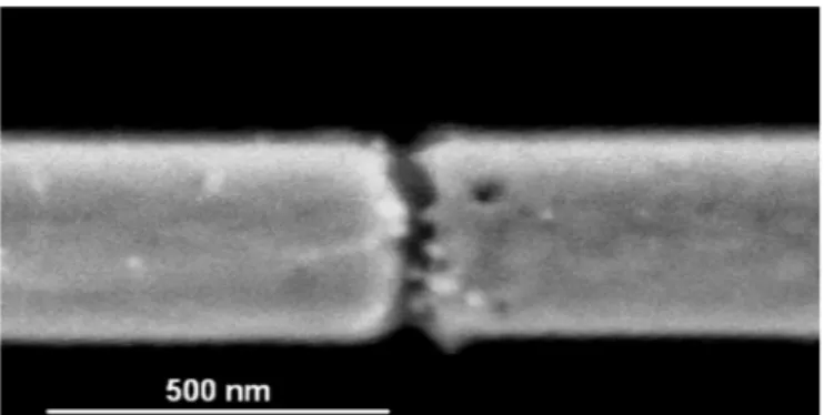 Fig. 9. Nanocrystals (20 nm) captured by DEP in 50-nm gap.