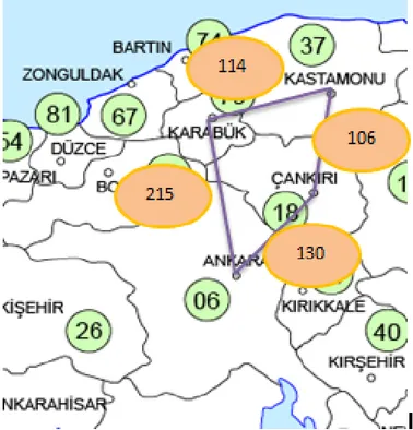 Figure 5.2: Neighbourhood relation between Ankara and Kastamonu