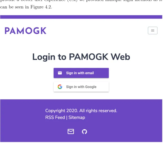 Figure 4.2: The figure showing PAMOGK-Web login screen with multiple login methods that include Google Single Sign for easier login of gmail users and email for all users.