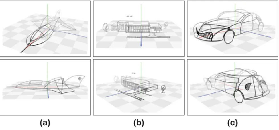 Fig. 5 Sample results. a A jet fighter. b A building complex. c A car