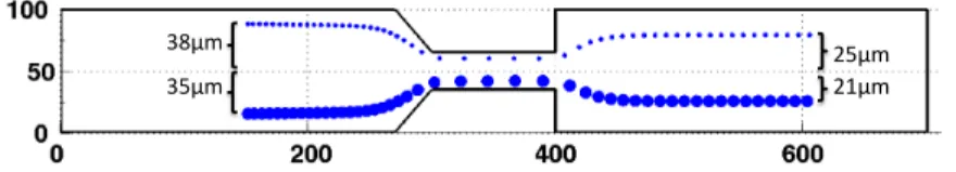 Figure 13: Top view of the channel presenting the trajectory of the particles.