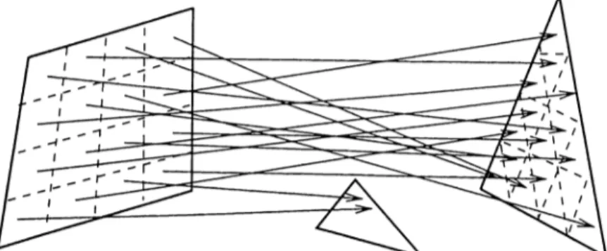 Figure  3.5:  Ray.s  fired  from  a  quadrilateral  to  a  triangle  to  detect  occlusion.
