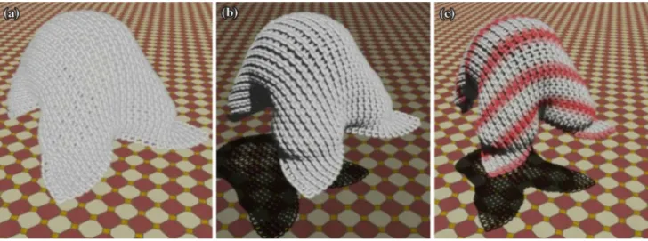 Figure 6 exhibits still images from a simulation where knitwear drops onto a rigid object