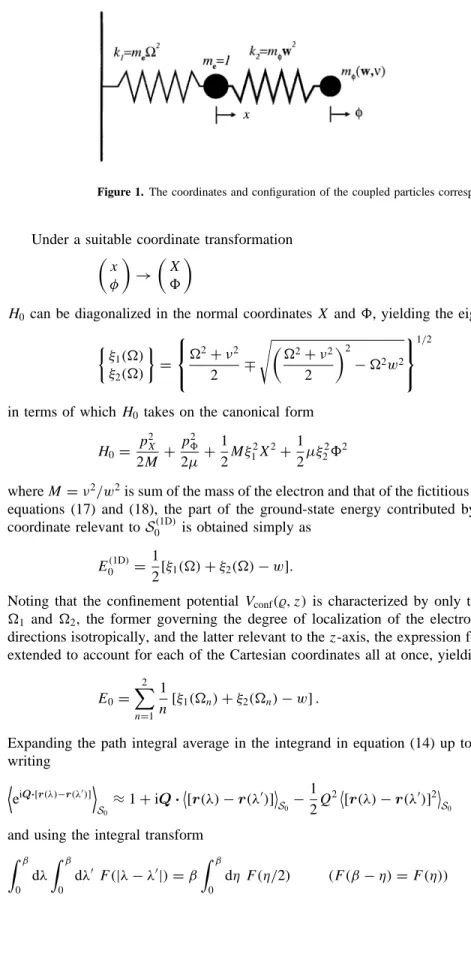 Figure 1. The coordinates and configuration of the coupled particles corresponding to S 0 (1D) .