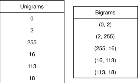 Figure 2.1: An example of unigrams and bigrams for a byte sequence