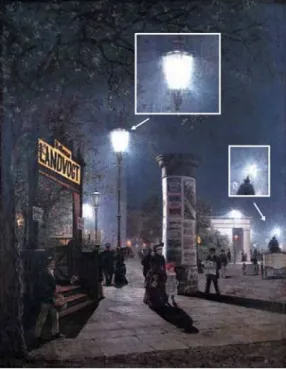 Figure 1 . An oil painting of electrical street illumination in Postdamer Platz, Berlin