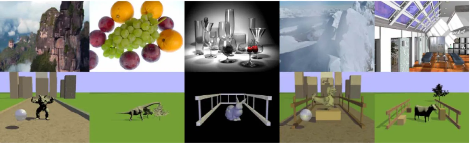 Fig. 9. Sample contents that are shown to the subjects (Top: samples from test images, bottom: samples from test videos.).