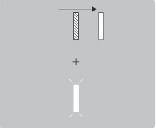 Fig. 22.4 Stimulus configuration for the first experiment. A vertical line (8.8 × 88 min arc) moved horizontally along a trajectory that was 1 deg (from the center of the fixation target to the lower edge of the line) above a fixation cross (1.1 cd/sq-m) o